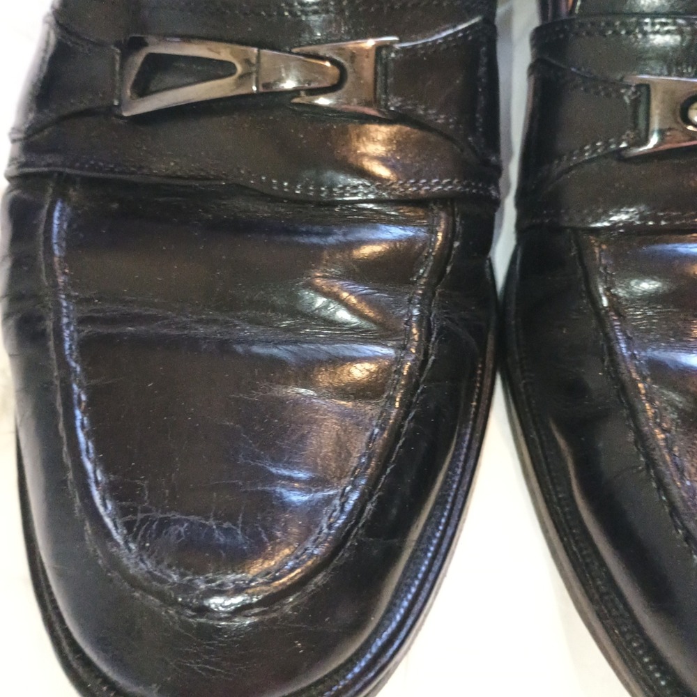 Vintage Johnston & Murphy Black Leather Bit Loafers Men's 9D Slip On w/ Dust Bag - Picture 4 of 16